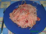 Receita Esparguete com chouriço, linguiça, fiambre e cogumelos em molho de tomate na bimby