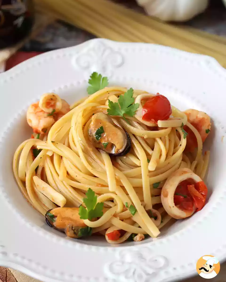 9. Linguine com frutos do mar congelados