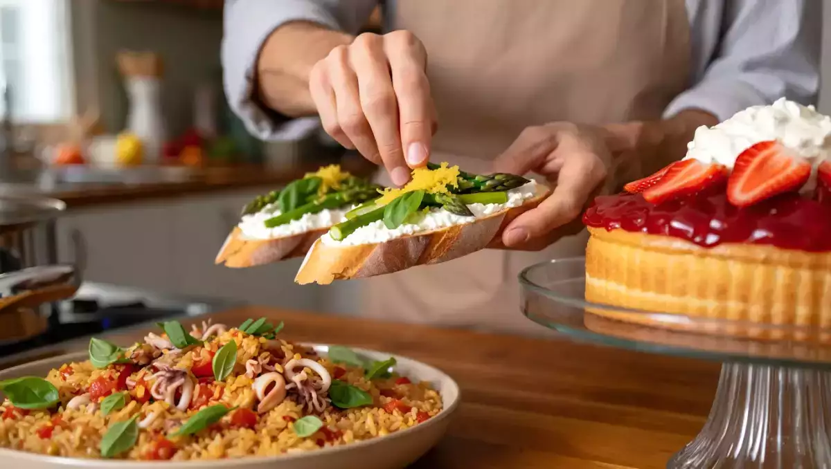 Menu diário, 3 de maio: bruschettas, arroz de lula e torta de morango
