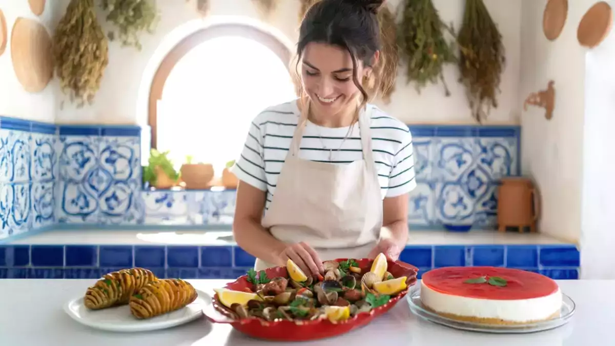 Menu do dia, 21 de Maio: Batata hasselback, carne de porco à alentejana e cheesecake de morango