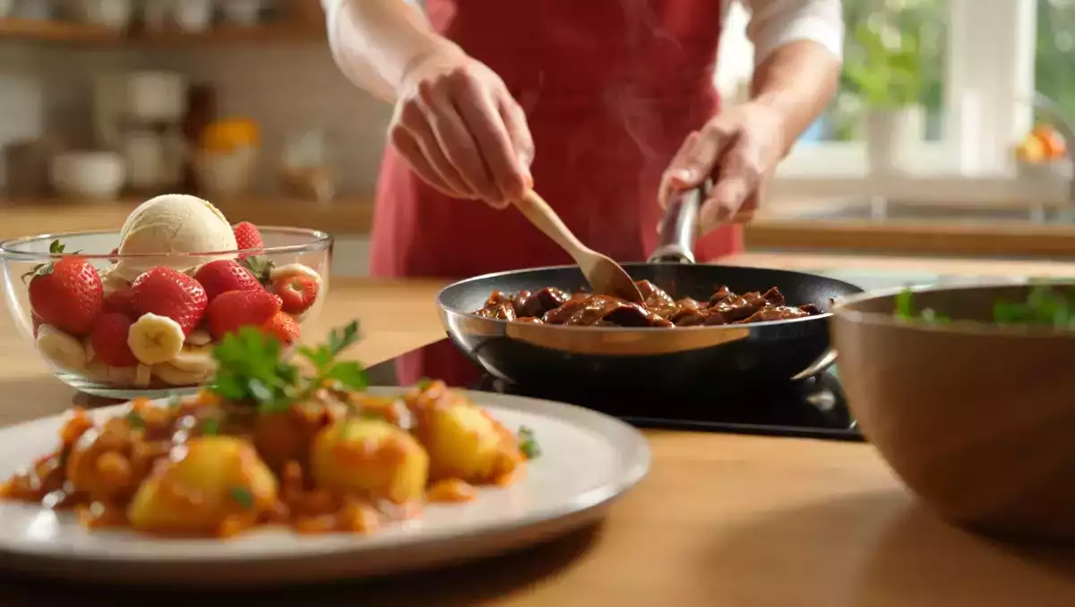 Menu do dia, 8 de julho: conserva de batata bolinha, bifes com molho de café e sorvete vegano de banana e frutas vermelhas
