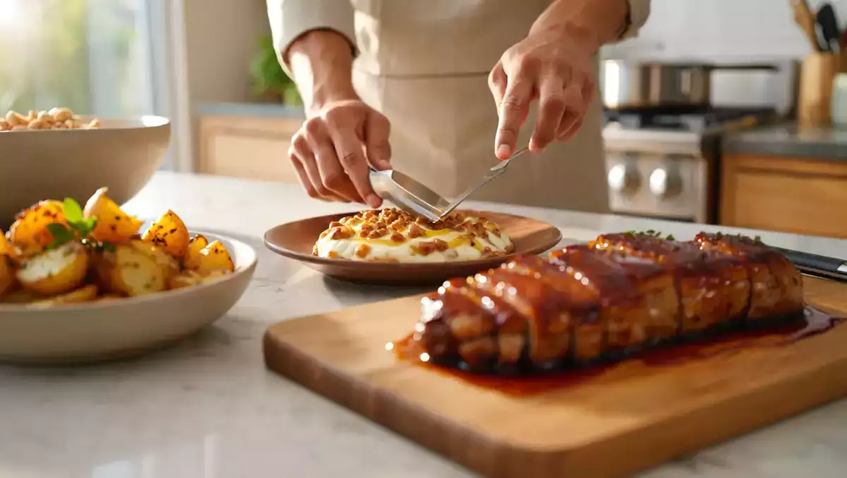 Menu diário, 18 de julho: batatas rústicas, lombo de porco caramelizado e geleia de manga caseira