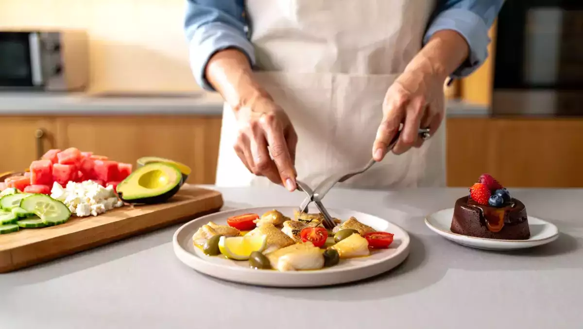 Menu diário, 20 de julho: salada refrescante, bacalhau na air fryer e bolo de chocolate proteico