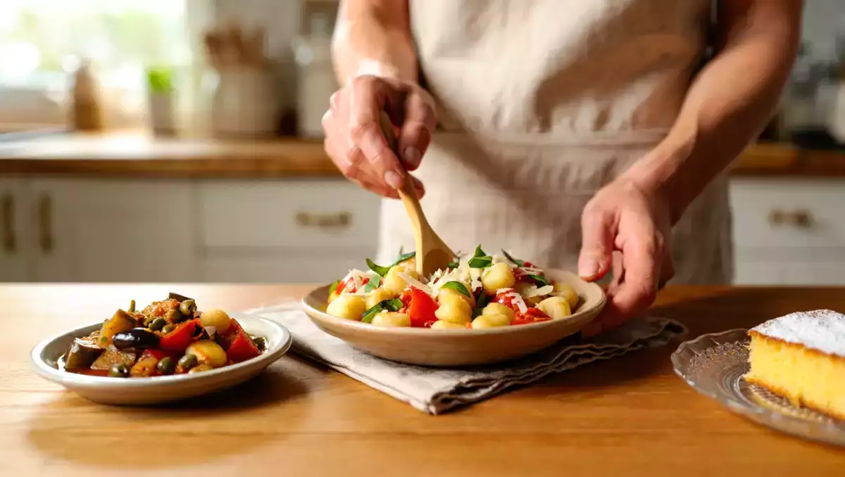 Menu diário, 22 de julho: caponata siciliana, salada de nhoque crocante e bolo de um ovo só