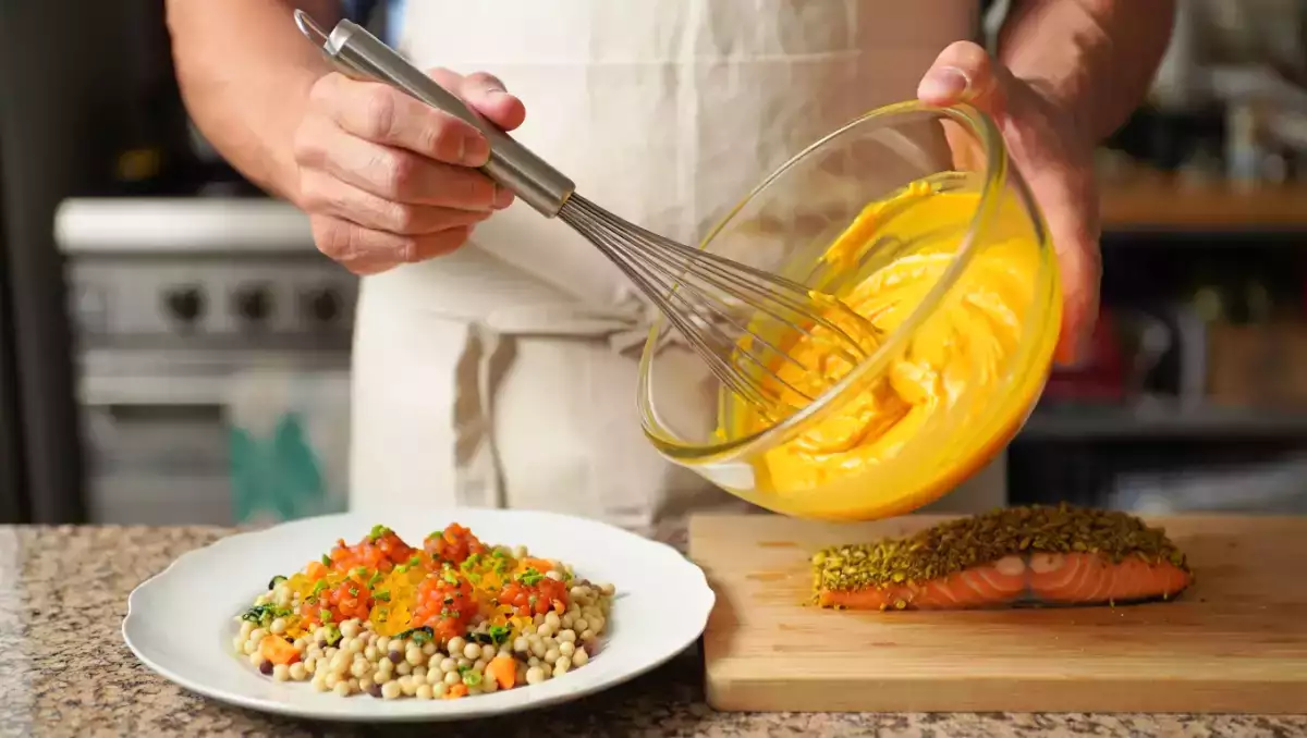 Menu diário, 25 de julho: salada de cuscuz pérola, salmão crocante e bolo mousse de maracujá