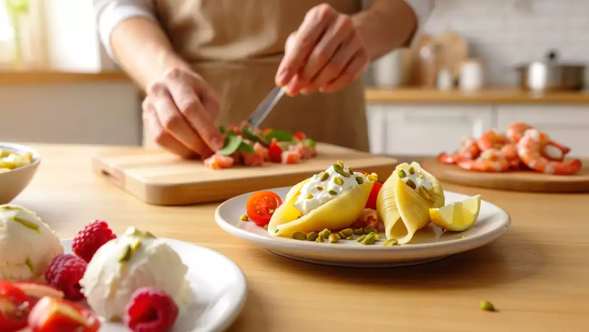Menu do dia, 29 de julho: salada de camarão, conchiglioni recheados e gelado de iogurte