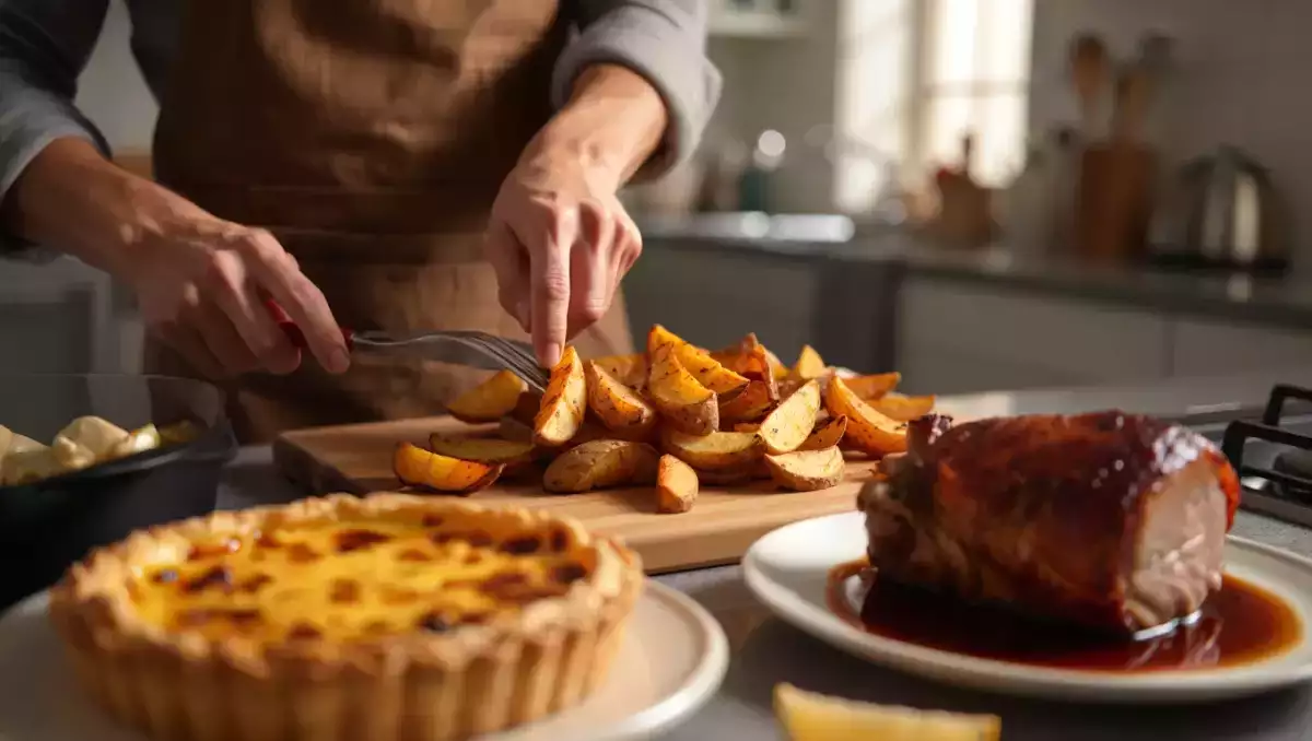 Menu diário, 8 de agosto: batatas fritas ao forno, pernil de porco assado e tarte de pastel de nata