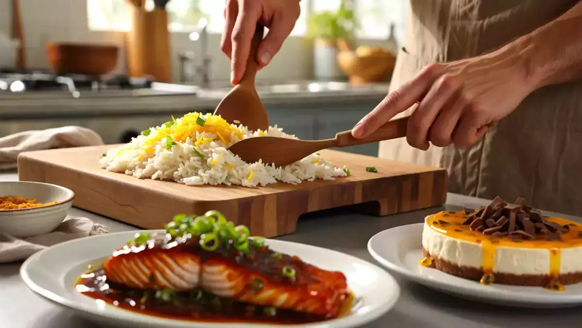Menu diário, 16 de agosto: arroz de limão-siciliano, salmão marinado com miso e cheesecake de maracujá