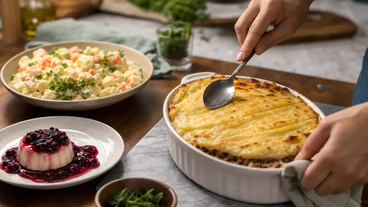 Menu diário, 29 de agosto: salada russa, escondidinho de carne moída e panna cotta