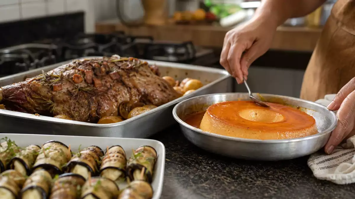Menu diário, 9 de setembro: rolinho de berinjela, perna de borrego e pudim caseiro