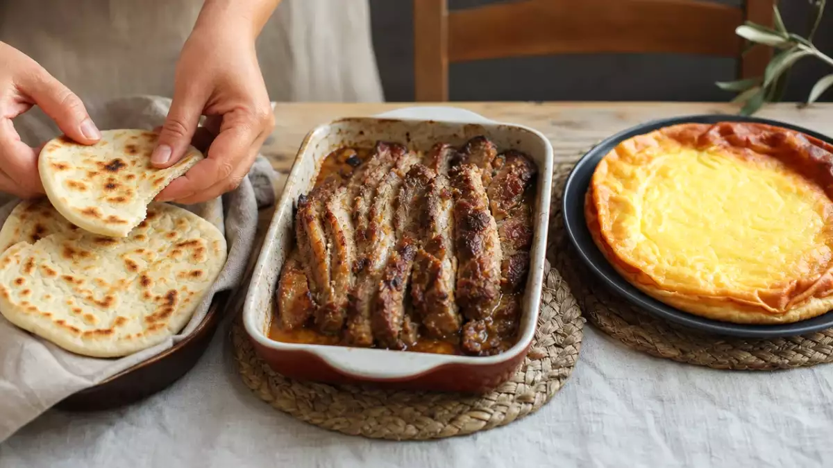 Menu diário, 15 de setembro: pão pita na frigideira, cachaço de porco no forno e bolo fácil