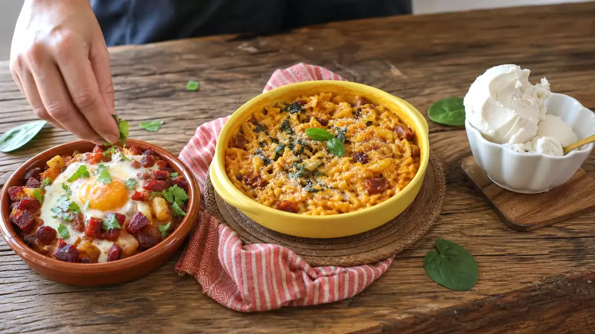 Menu diário, 12 de outubro: ovos flamencos, orzo com chouriço e sorvete de coco