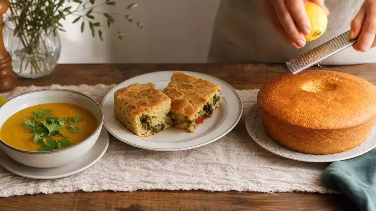 Menu do dia, 13 de outubro: sopa de abóbora, torta de escarola e pão de ló cítrico