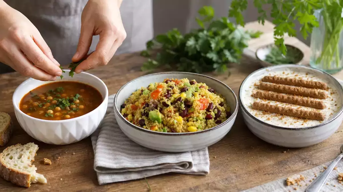 Menu do dia, 28 de outubro: sopa de grão-de-bico, salada de quinoa e cheesecake leve