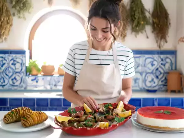 Menu do dia, 21 de Maio: Batata hasselback, carne de porco à alentejana e cheesecake de morango
