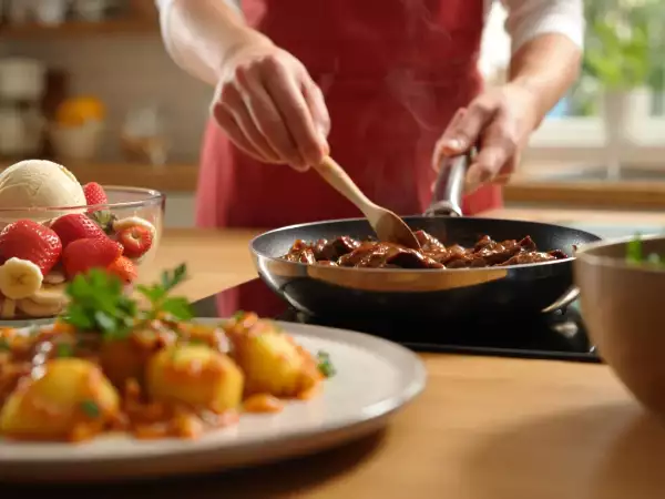 Menu do dia, 8 de julho: conserva de batata bolinha, bifes com molho de café e sorvete vegano de banana e frutas vermelhas