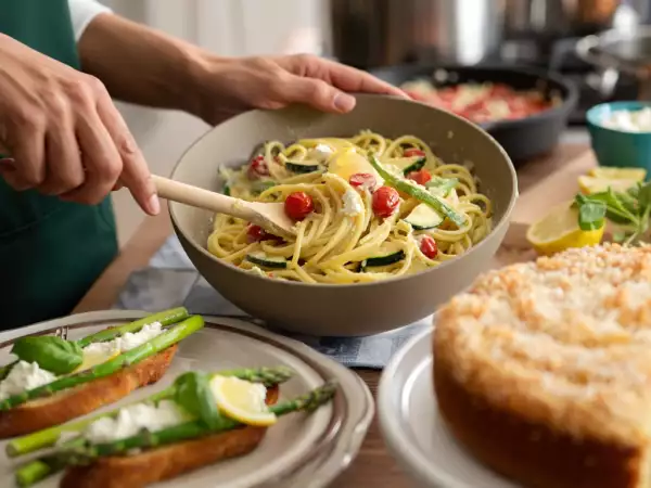 Menu diário, 16 de julho: bruschettas de aspargos, macarrão cremoso e torta de coco
