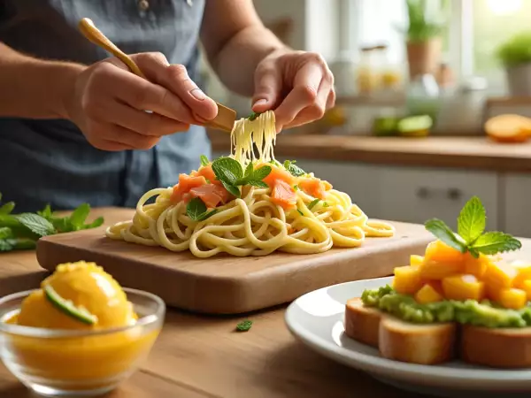 Menu diário, 21 de julho: torrada de abacate com manga, macarrão cremoso de salmão e sorvete refrescante