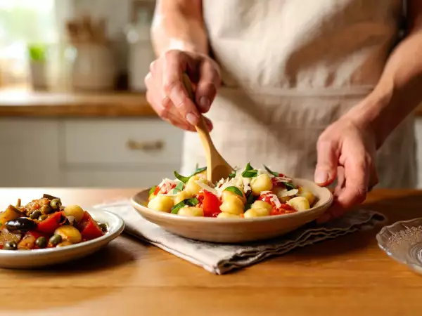 Menu diário, 22 de julho: caponata siciliana, salada de nhoque crocante e bolo de um ovo só