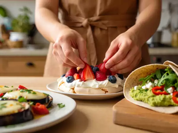 Menu diário, 27 de agosto: beringelas recheadas, wrap mediterrâneo e pavlova com frutos vermelhos