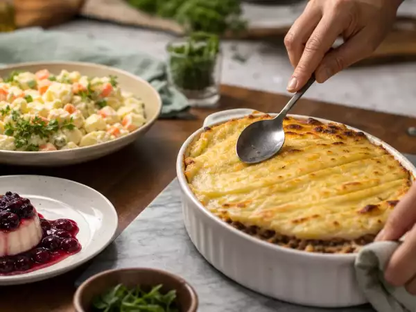 Menu diário, 29 de agosto: salada russa, escondidinho de carne moída e panna cotta