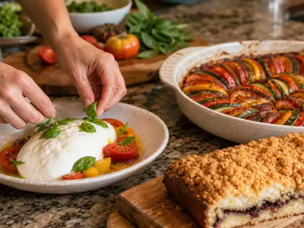 Menu diário, 3 de setembro: burrata caseira, ratatouille e cuca recheada