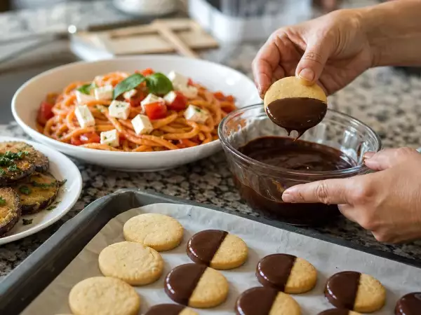 Menu diário, 8 de setembro: beringela panada, esparguete frio com gaspacho e feta, bolachas de manteiga