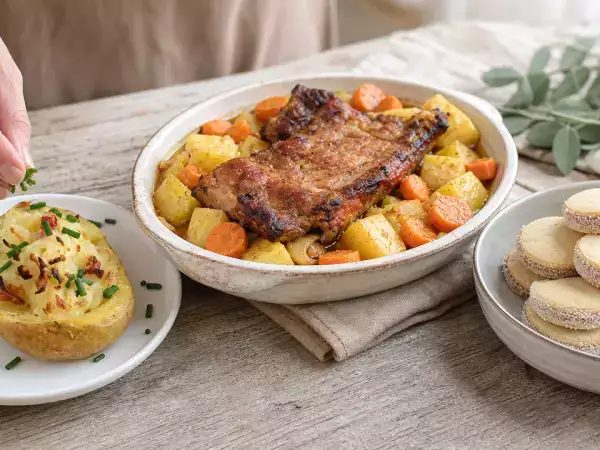 Menu diário, 19 de outubro: batata recheada, entrecosto com laranja e alfajores de doce de leite