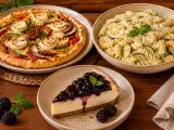 Artigos: Menú vegetariano, 4 de septiembre: Tarta de hortalizas, pasta cremosa con calabacines y tarta de queso y mermelada
