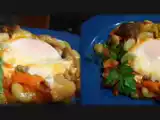 Receita Ovos escalfados com ervilhas, favas e mistura de cogumelos