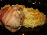 Receita Frango enrolado em bacon com arroz de cenoura cremoso