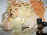 Receita Bimby - penne gratinada com salmão, cogumelos e delicias do mar
