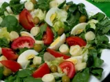 Receita Salada de agrião, tomate, ovo cozido, palmito, azeitonas (ovo-lacto)