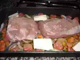 Receita Carne com sementes de mostarda e molho de natas acompanhado com arroz de cenoura
