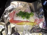 Receita Lombos de pescada com presunto em papelotes aromatizados com coentros
