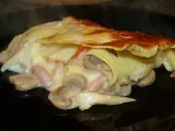 Receita Lasanha de bacalhau com cogumelos, bacon e pimento