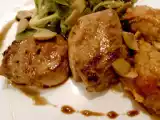 Receita Lombinho de porco preto, migas e canónigos