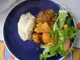 Receita Entrecosto assado no forno, com arroz de forno e batatinhas assadas