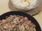 Receita Ovos, cogumelos, fiambre com arroz de pimentos