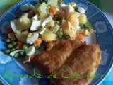 Receita Filetes de peixe-gato riscado com salada russa