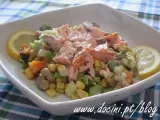 Receita Salada de legumes salteados e salmão grelhado