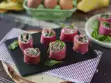 Receita Panquecas de beterraba recheadas com ricota e rúcula