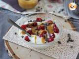 Receita Tigela de skyr com frutas vermelhas, manteiga de amendoim e chocolate