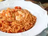 Receita Macarrão orzo com tomate e camarões, preparado como um risoto