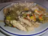 Receita Perú com vegetais chineses e leite de côco