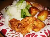 Receita Postas de filete de bacalhau á portuguesa, com batatas assadas no forno e couve flor