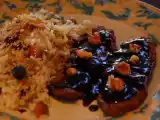 Receita Escalope de filé ao molho de amoras com arroz de beringela