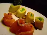 Receita Gravlak de salmão, gnocchi de espargos, redução de soja e sabayon