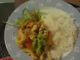 Receita Frango com gengibre e legumes e arroz thai