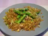 Receita Farofa de soja com alho francês e espargos verdes